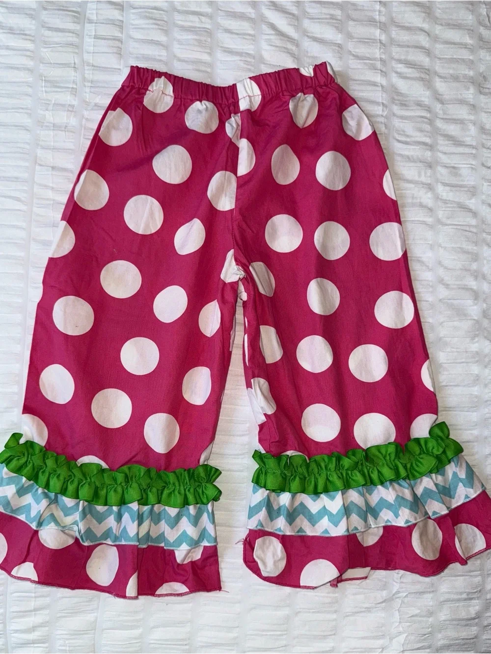 Max & Lulu Girls Pink Polka Dot & Chevron Ruffle Pants 2 Pair Size 6 - Picture 3 of 7
